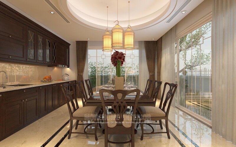 Tủ bếp gỗ tự nhiên nhập khẩu với tone màu nâu chủ đạo vừa mang lại sự ấm cúng vừa tạo nên một gian bếp sang trọng và đẳng cấp hơn cả Tủ bếp gỗ tự nhiên