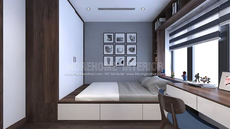 Tủ quần áo liền giường đẹp, lựa chọn hoàn hảo để tăng độ thông thoáng cho phòng ngủ hiện đại của con. Thiết kế phòng ngủ nhà phố
